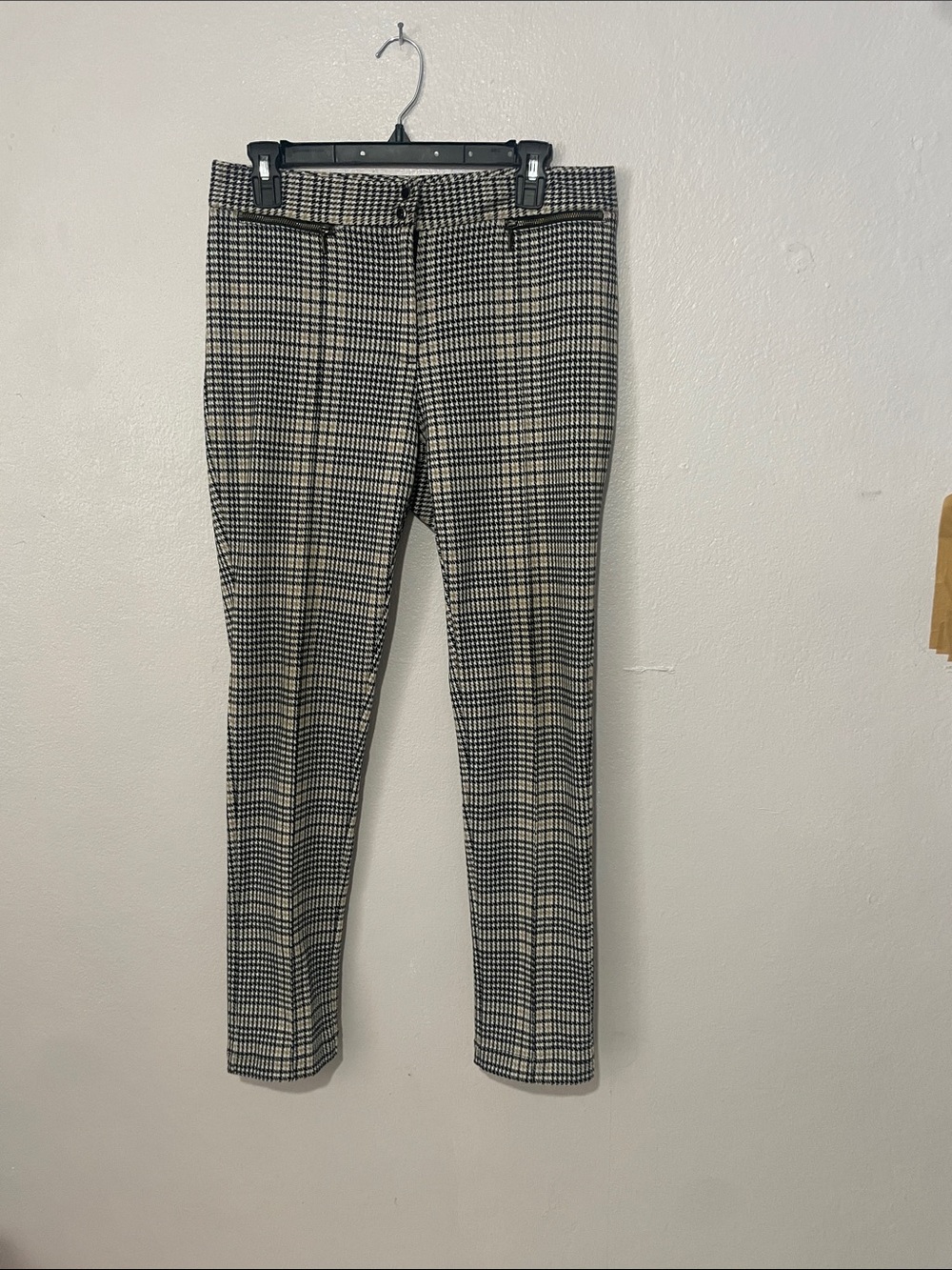 Black and White Checked Slim Stretch Dress Pants